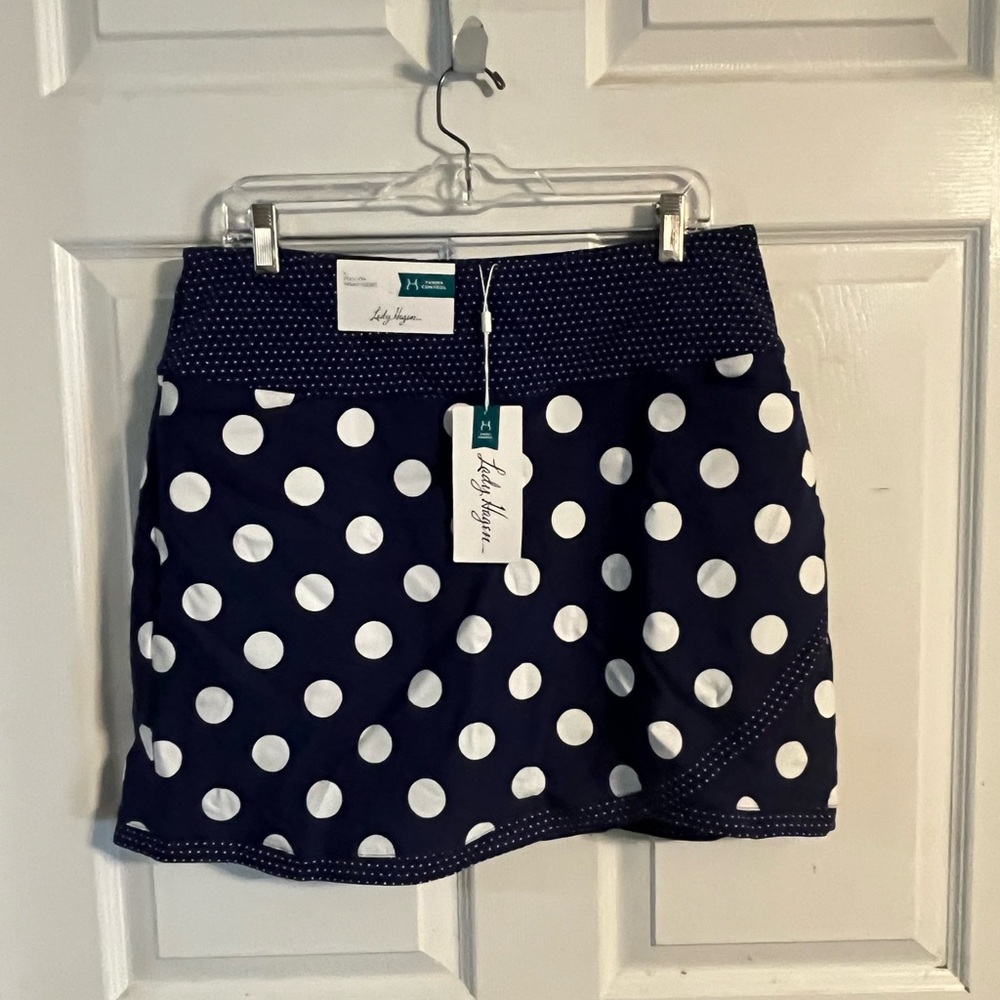 Lady Hagen Navy and White Polka Dot Mini Skirt